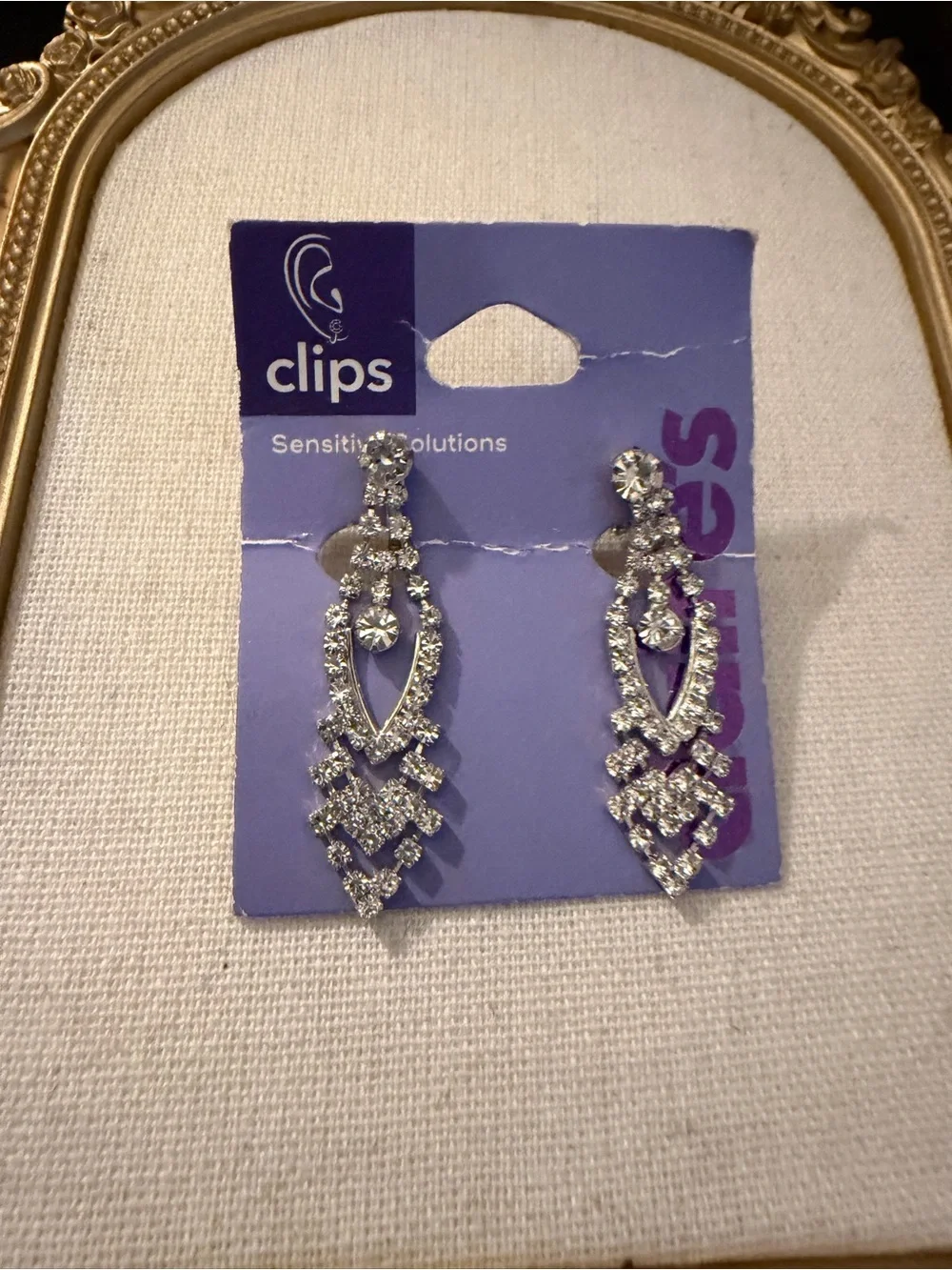 Claire’s Silver Crystal Drop Clip-On Earrings